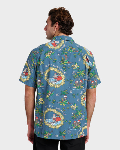 Waterman Surfing Santa Shirt - Real Teal Quick Silver Real Teal