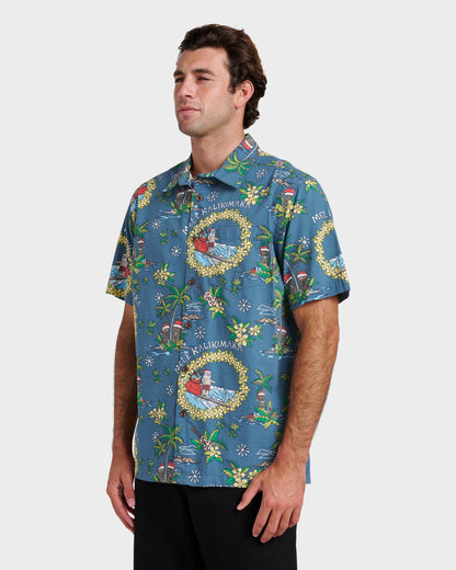 Waterman Surfing Santa Shirt - Real Teal Quick Silver Real Teal