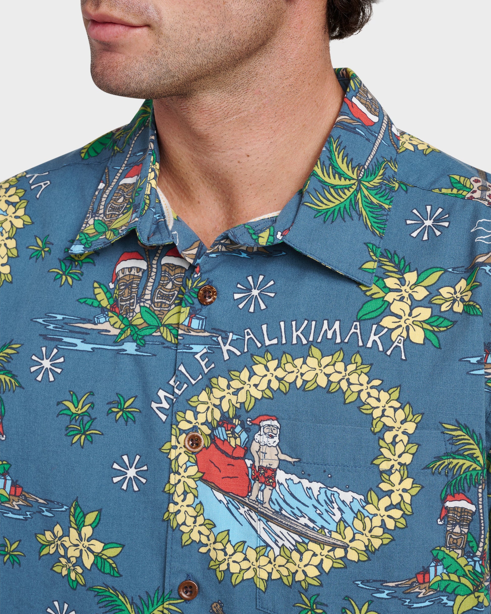 Waterman Surfing Santa Shirt - Real Teal Quick Silver Real Teal