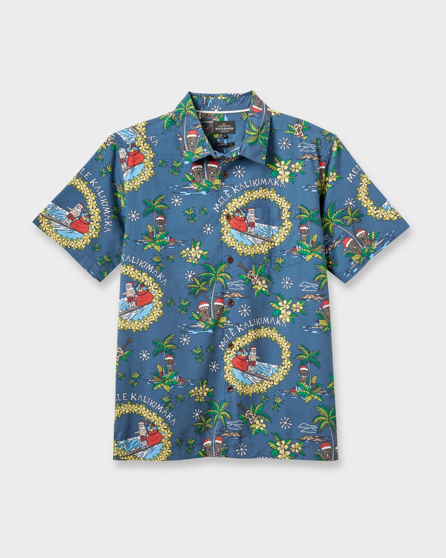 Waterman Surfing Santa Shirt - Real Teal Quick Silver Real Teal