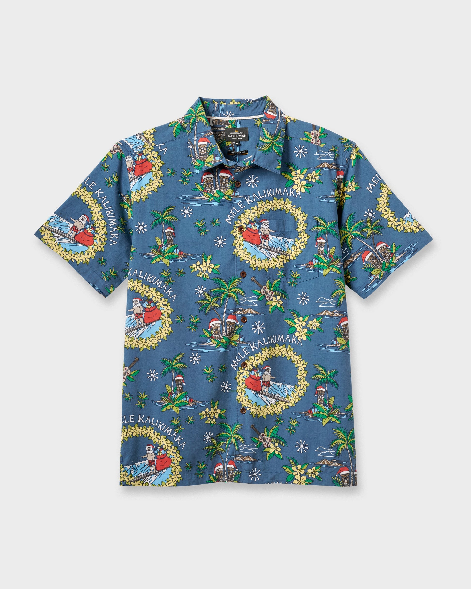 Waterman Surfing Santa Shirt - Real Teal Quick Silver Real Teal