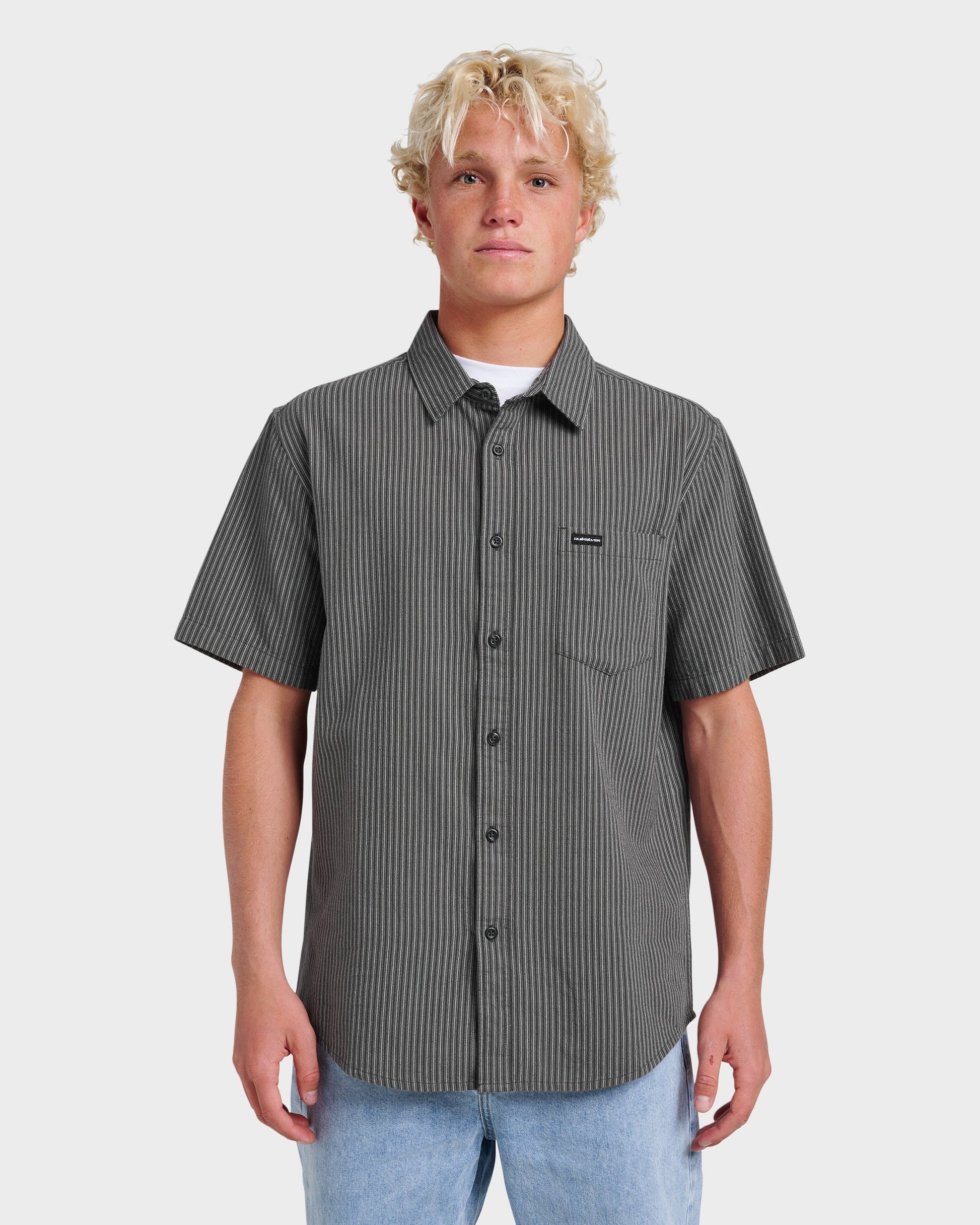 Oxford Stripe Classic Short Sleeve Shirt - Phantom Quick Silver Phantom