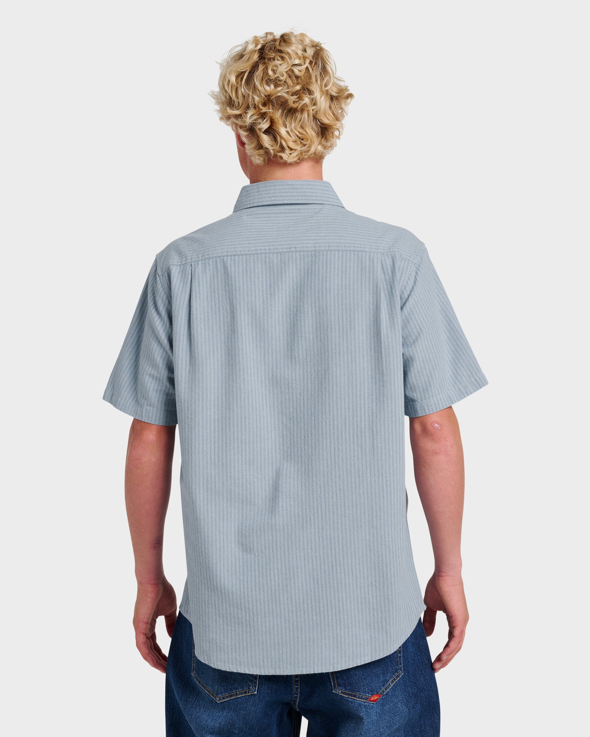 Oxford Stripe Classic Short Sleeve Shirt - Ashley Blue Quick Silver Ashley Blue