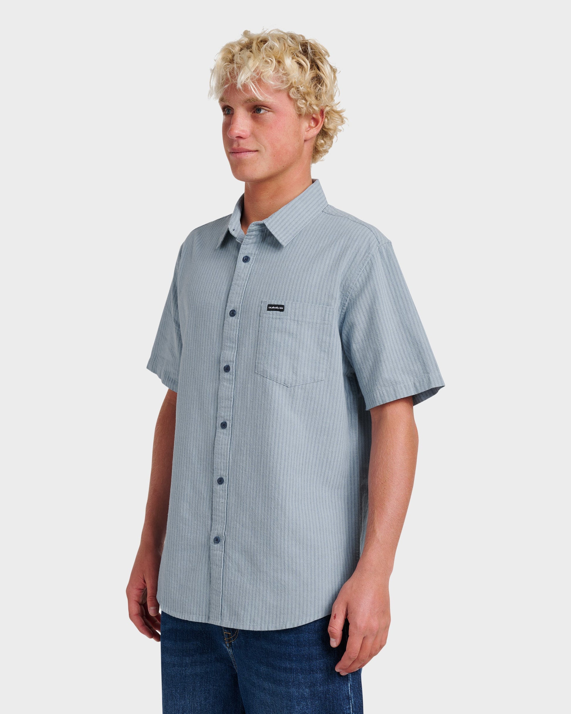 Oxford Stripe Classic Short Sleeve Shirt - Ashley Blue Quick Silver Ashley Blue