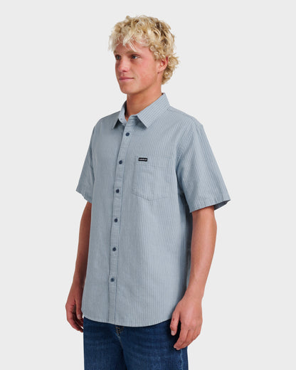 Oxford Stripe Classic Short Sleeve Shirt - Ashley Blue Quick Silver Ashley Blue