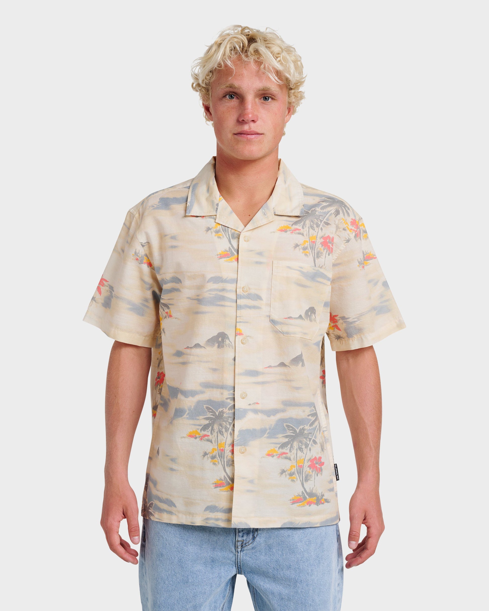 Tropical Surf Casual Short Sleeve Shirt - Birch Quick Silver Birch
