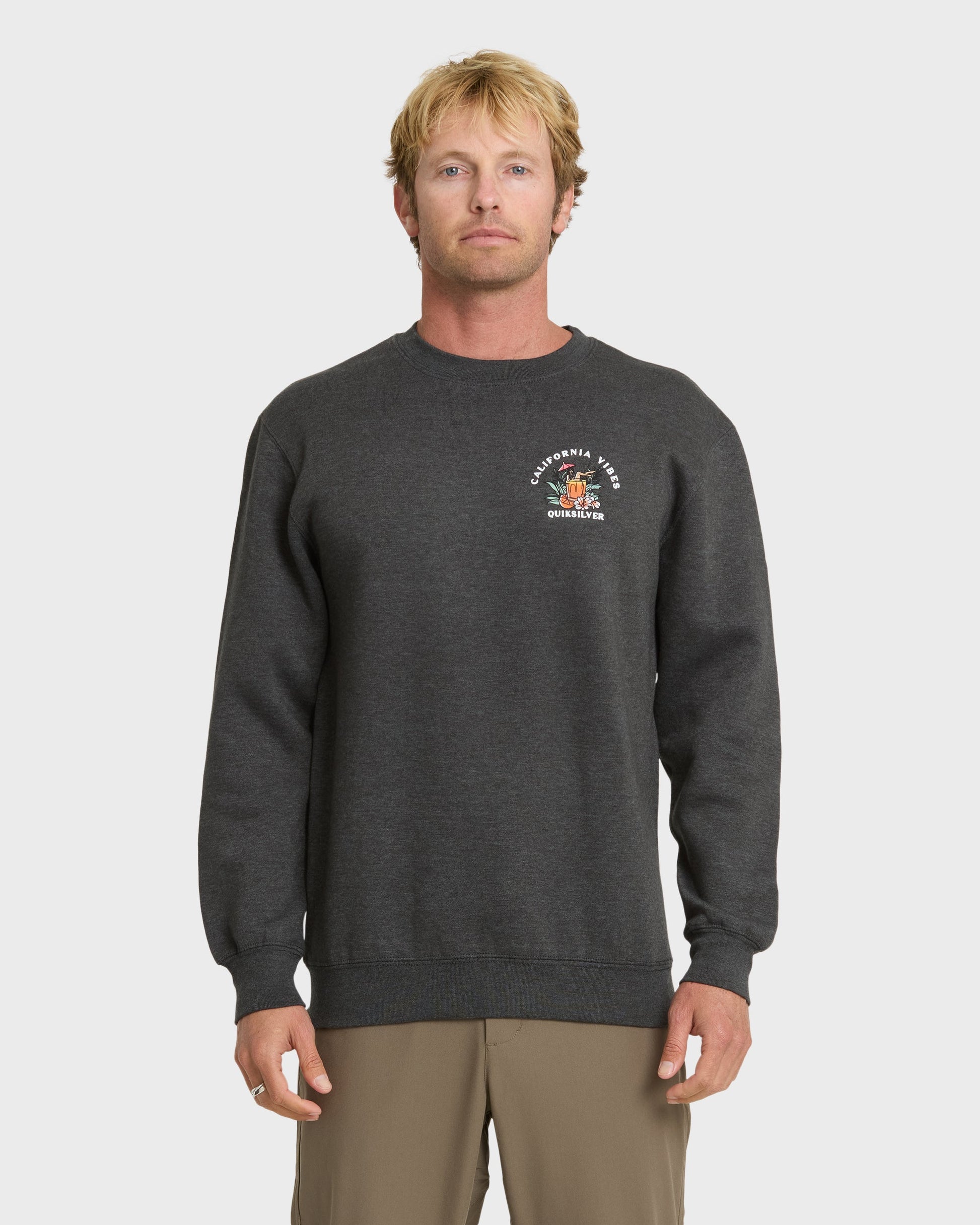 California Vibes Crew Fleece Sweatshirt - Charcoal Grey Quick Silver Charcoal Grey