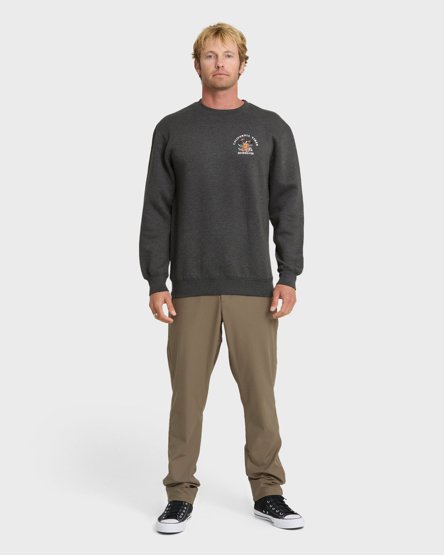California Vibes Crew Fleece Sweatshirt - Charcoal Grey Quick Silver Charcoal Grey