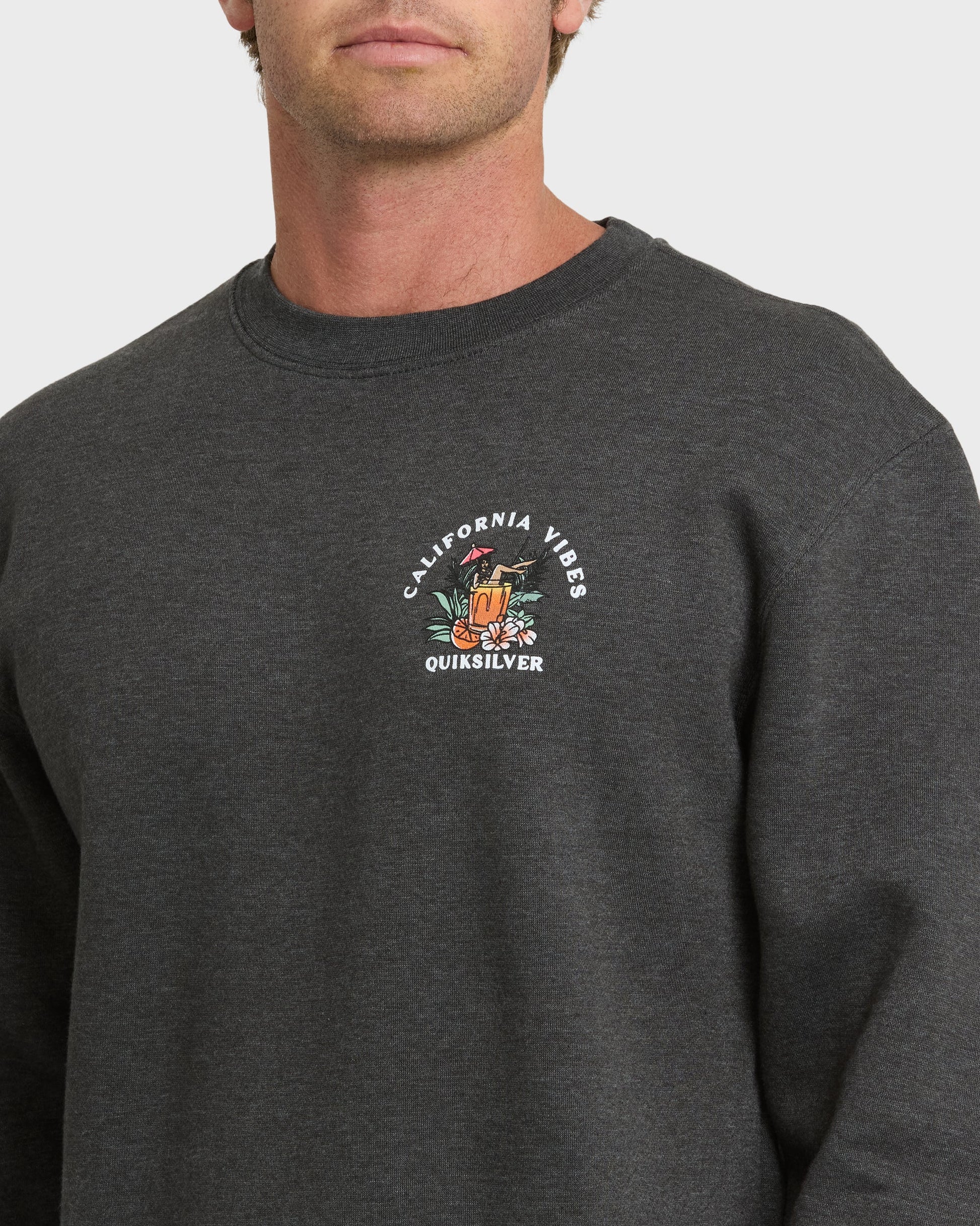 California Vibes Crew Fleece Sweatshirt - Charcoal Grey Quick Silver Charcoal Grey