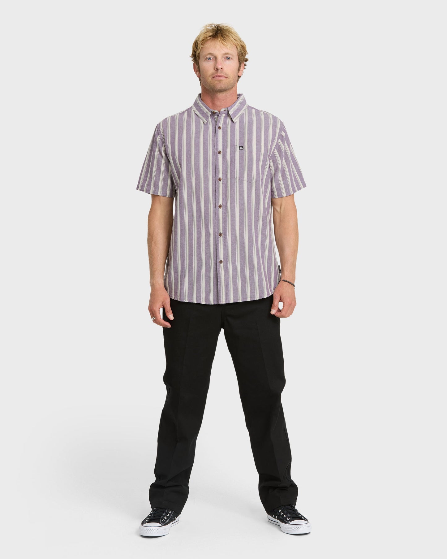 Oxford Stripe Classic Short Sleeve Shirt - Sunset Purple Quick Silver Sunset Purple