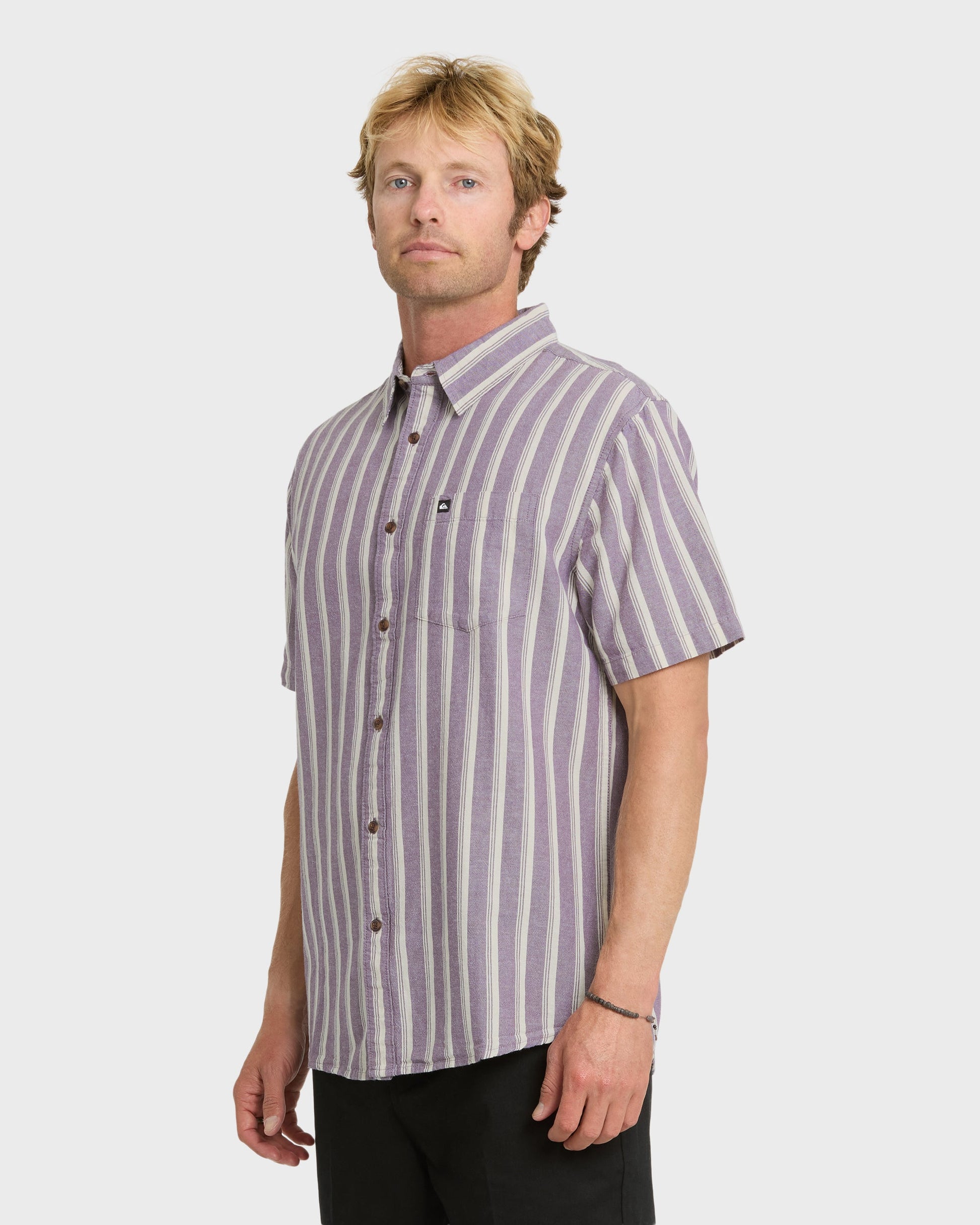 Oxford Stripe Classic Short Sleeve Shirt - Sunset Purple Quick Silver Sunset Purple