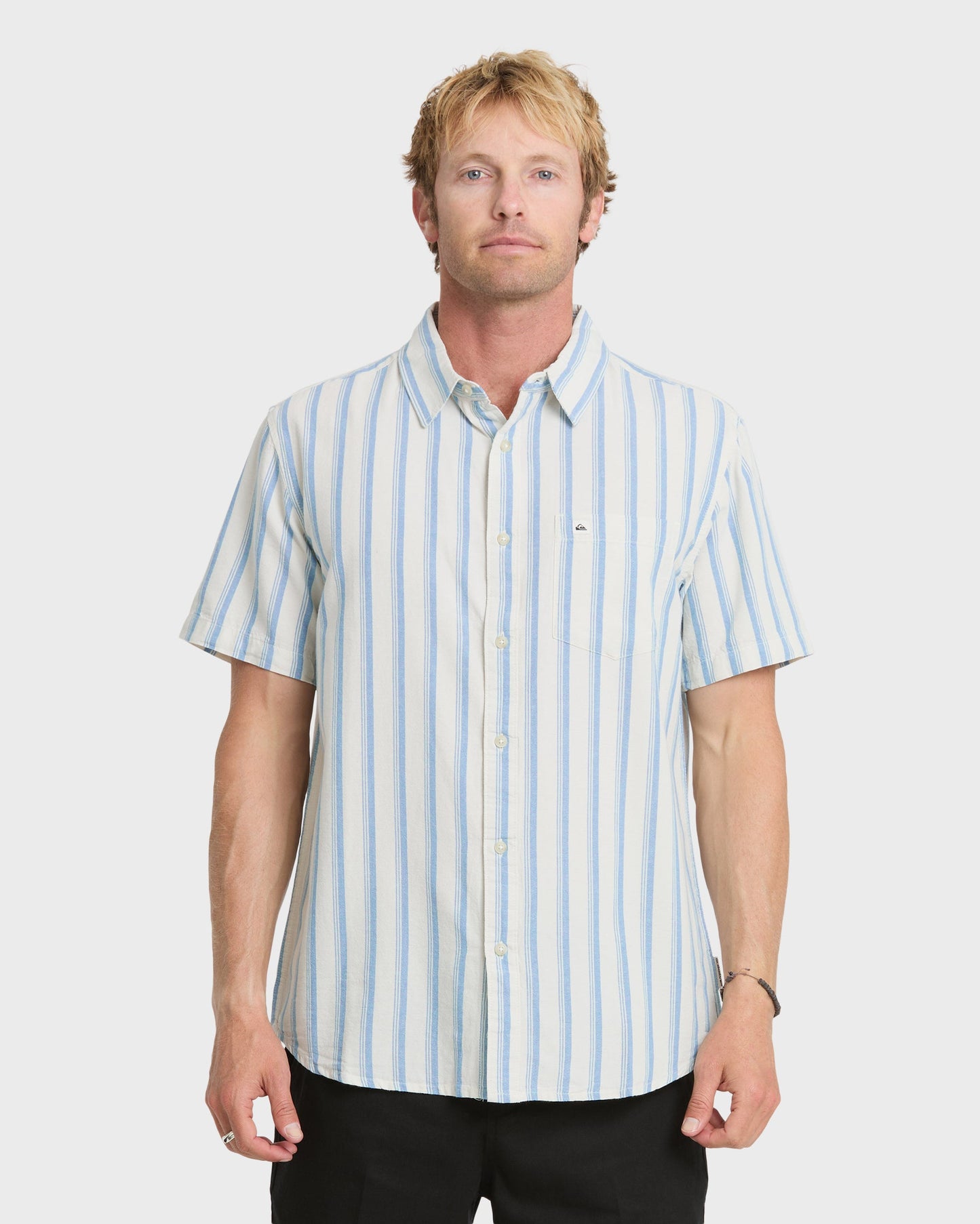 Oxford Stripe Classic Short Sleeve Shirt - Niagara Quick Silver Niagara
