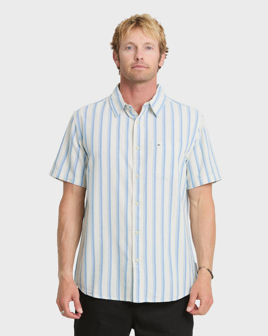 Oxford Stripe Classic Short Sleeve Shirt - Niagara Quick Silver Niagara