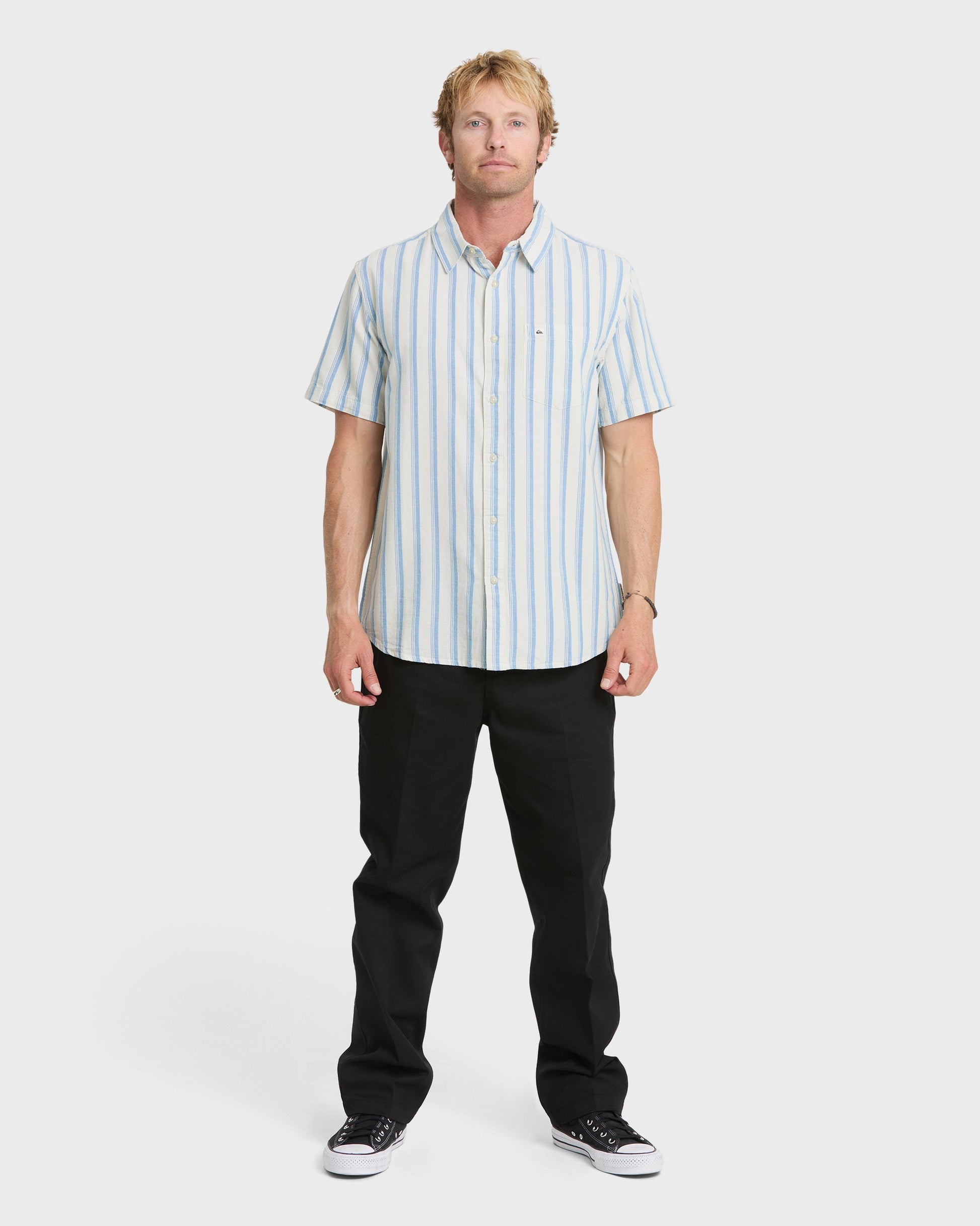 Oxford Stripe Classic Short Sleeve Shirt - Niagara Quick Silver Niagara