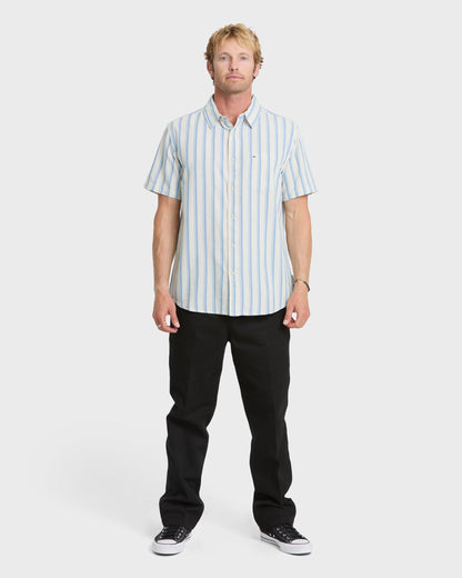 Oxford Stripe Classic Short Sleeve Shirt - Niagara Quick Silver Niagara