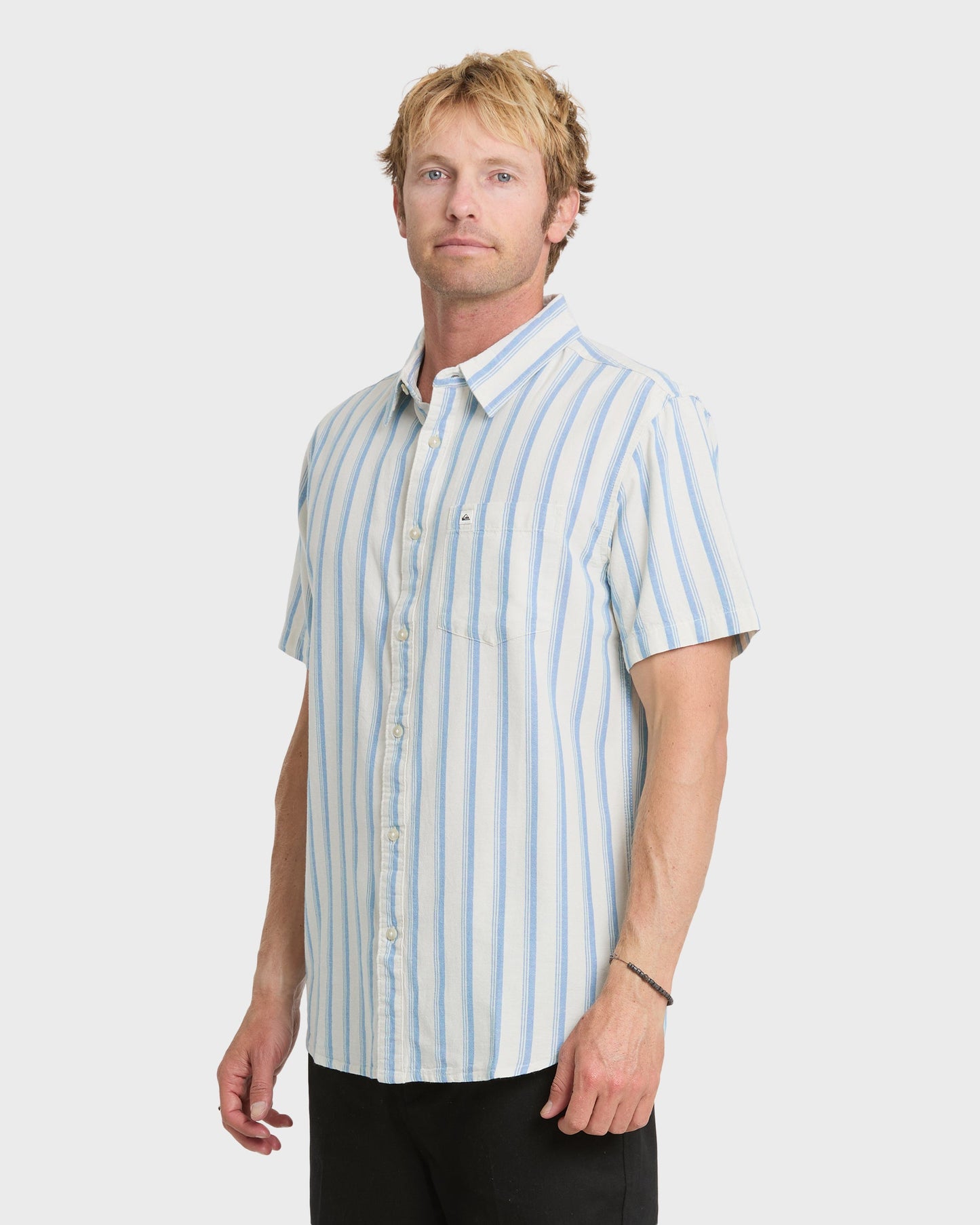 Oxford Stripe Classic Short Sleeve Shirt - Niagara Quick Silver Niagara