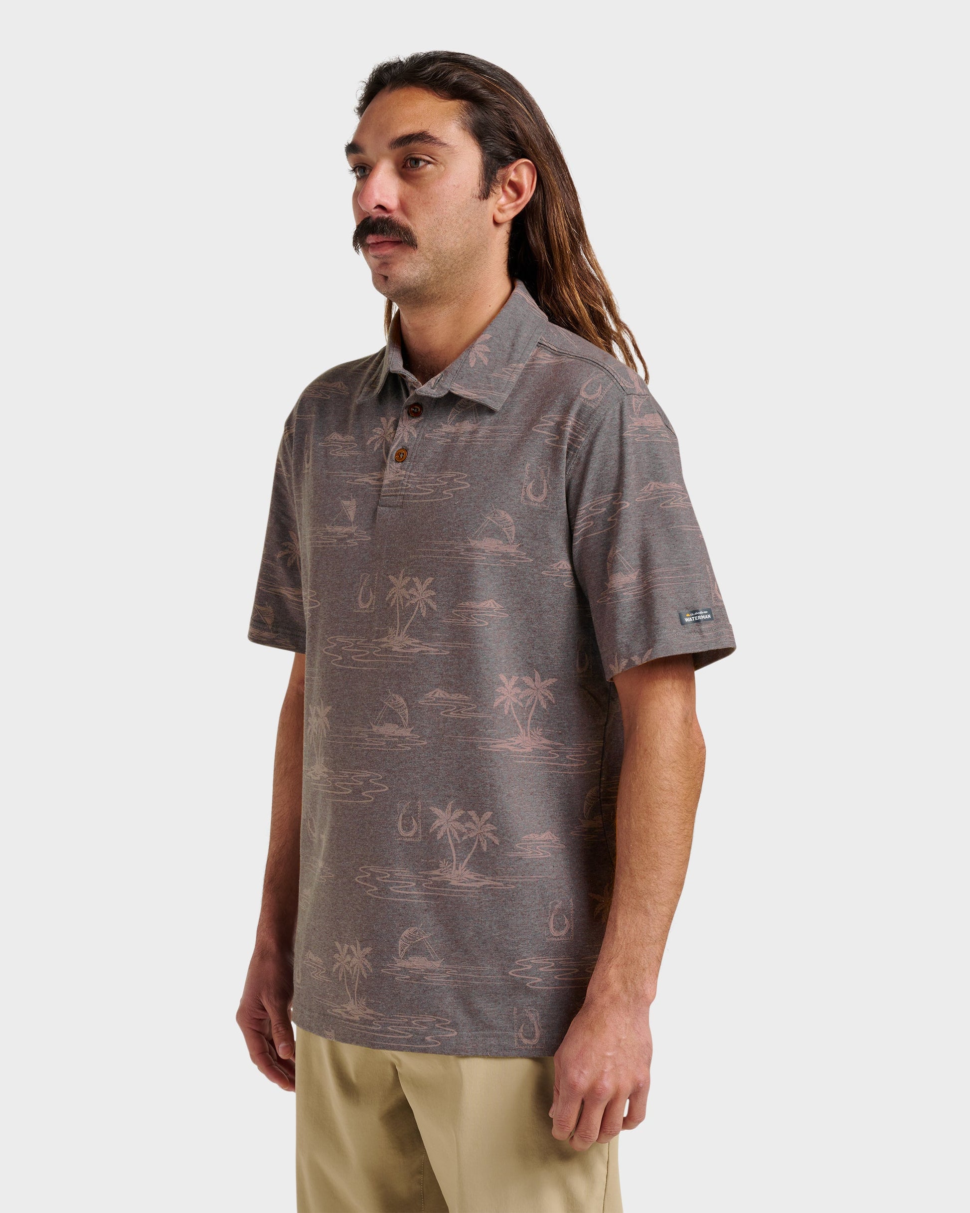 Waterman Island Daze Polo T-Shirt - Phantom Heather Quick Silver Phantom Heather