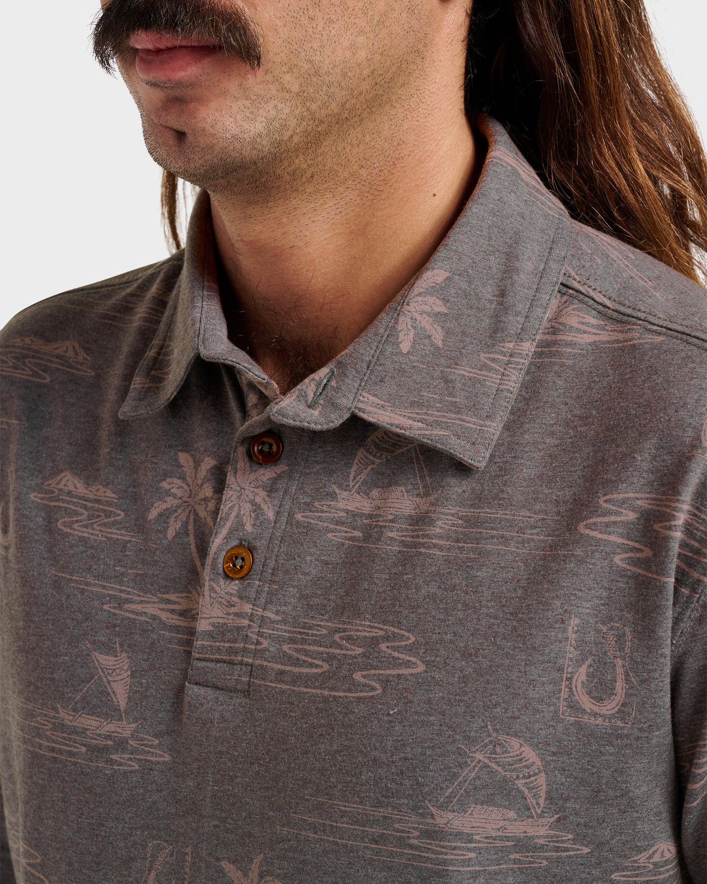 Waterman Island Daze Polo T-Shirt - Phantom Heather Quick Silver Phantom Heather