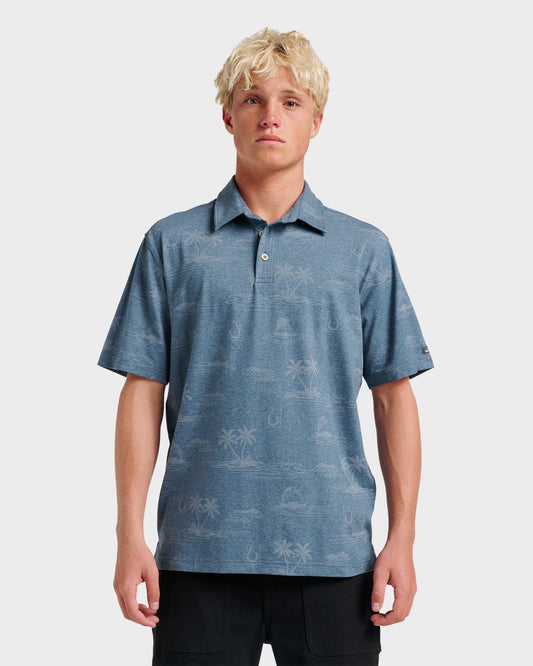 Waterman Island Daze Polo T-Shirt - Real Teal Heather Quick Silver Real Teal Heather