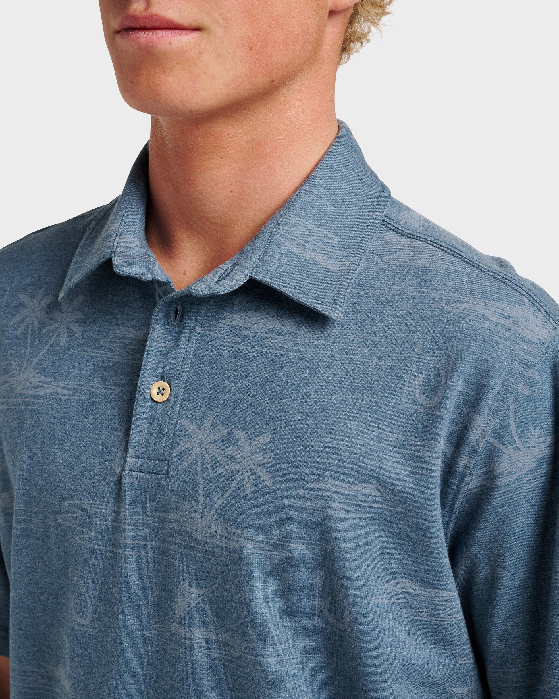 Waterman Island Daze Polo T-Shirt - Real Teal Heather Quick Silver Real Teal Heather