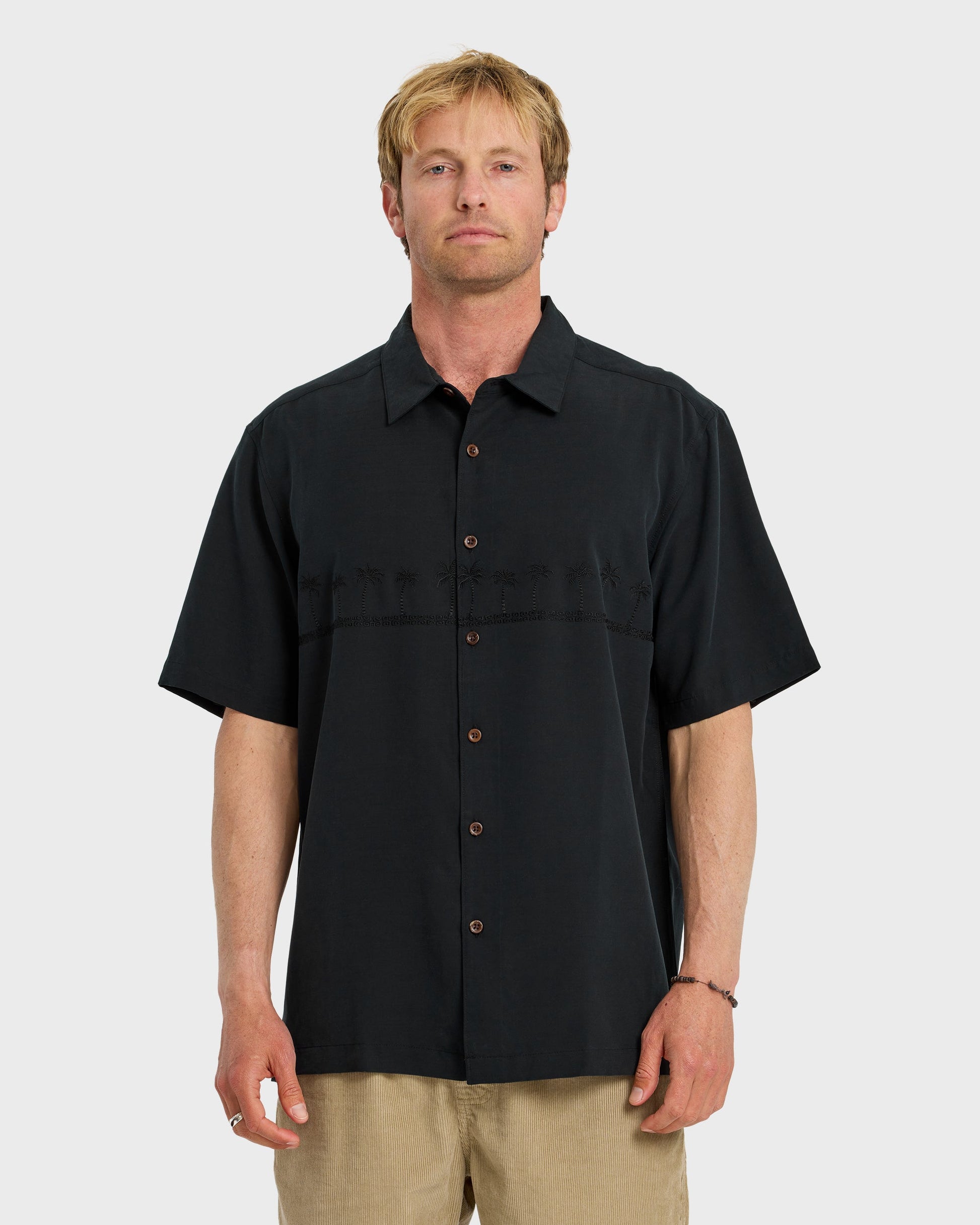 Waterman Tahiti Palms Premium Anti-Wrinkle Shirt - Black Quick Silver Black