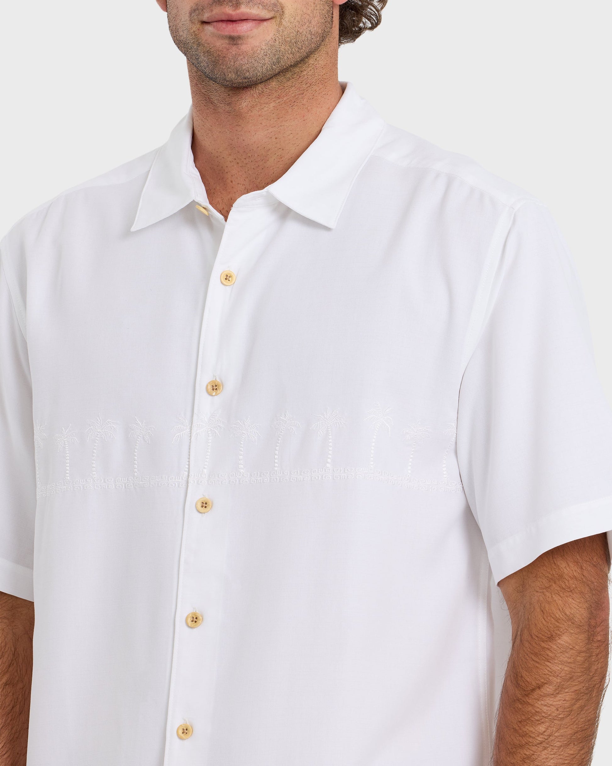 Waterman Tahiti Palms Premium Anti-Wrinkle Shirt - White Quick Silver White