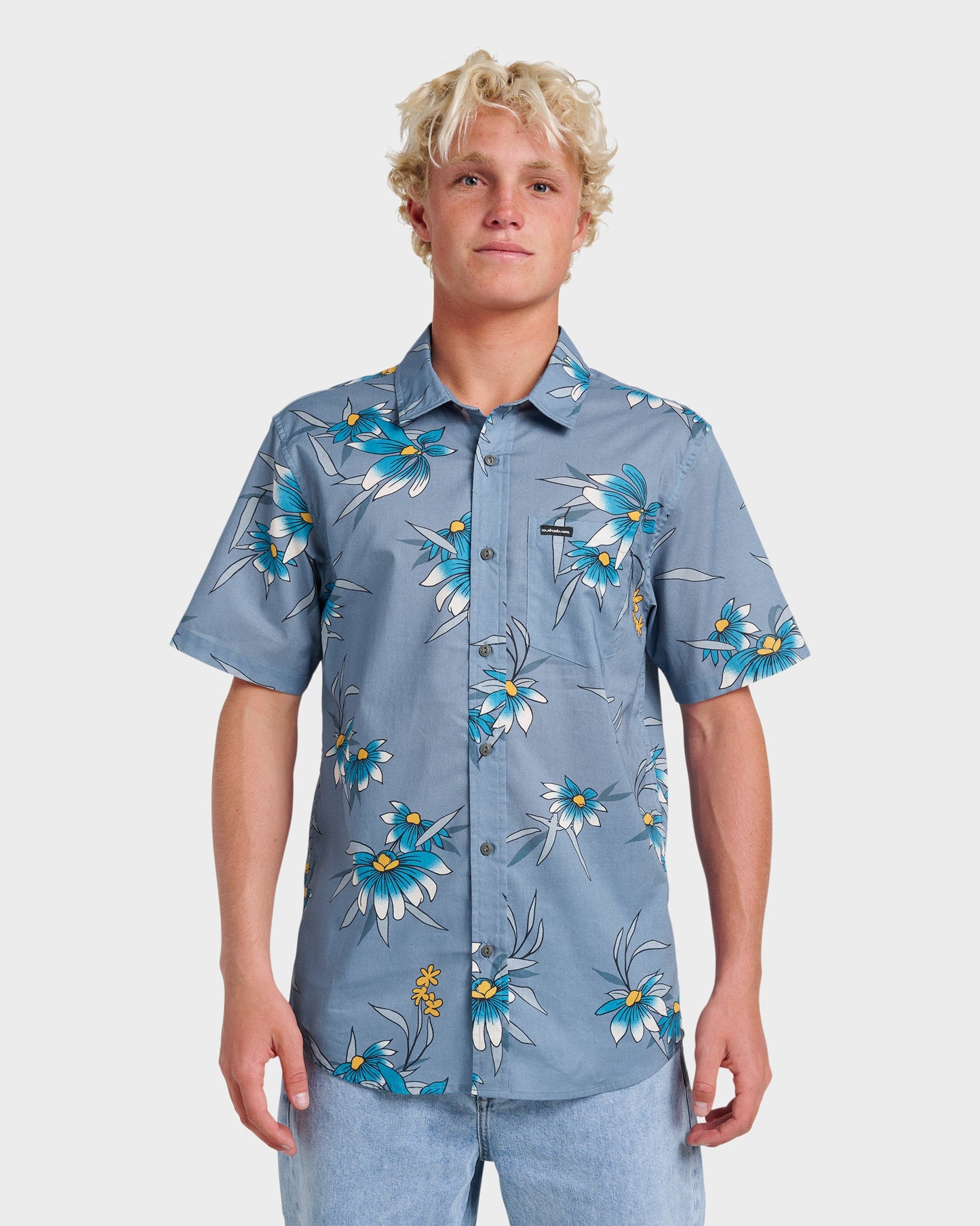 Costal Flora Classic Short Sleeve Shirt - Coronet Blue Quick Silver Coronet Blue