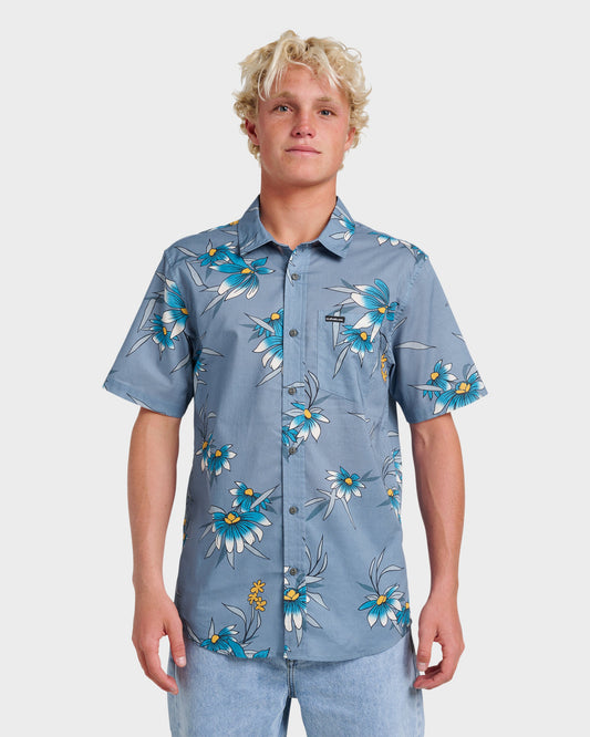 Costal Flora Classic Short Sleeve Shirt - Coronet Blue Quick Silver Coronet Blue