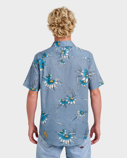 Costal Flora Classic Short Sleeve Shirt - Coronet Blue Quick Silver Coronet Blue