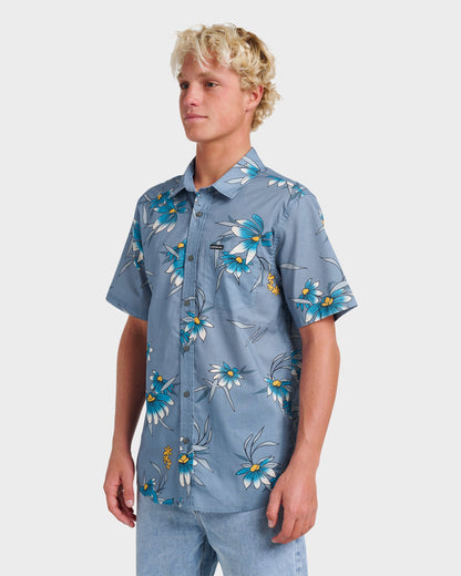 Costal Flora Classic Short Sleeve Shirt - Coronet Blue Quick Silver Coronet Blue
