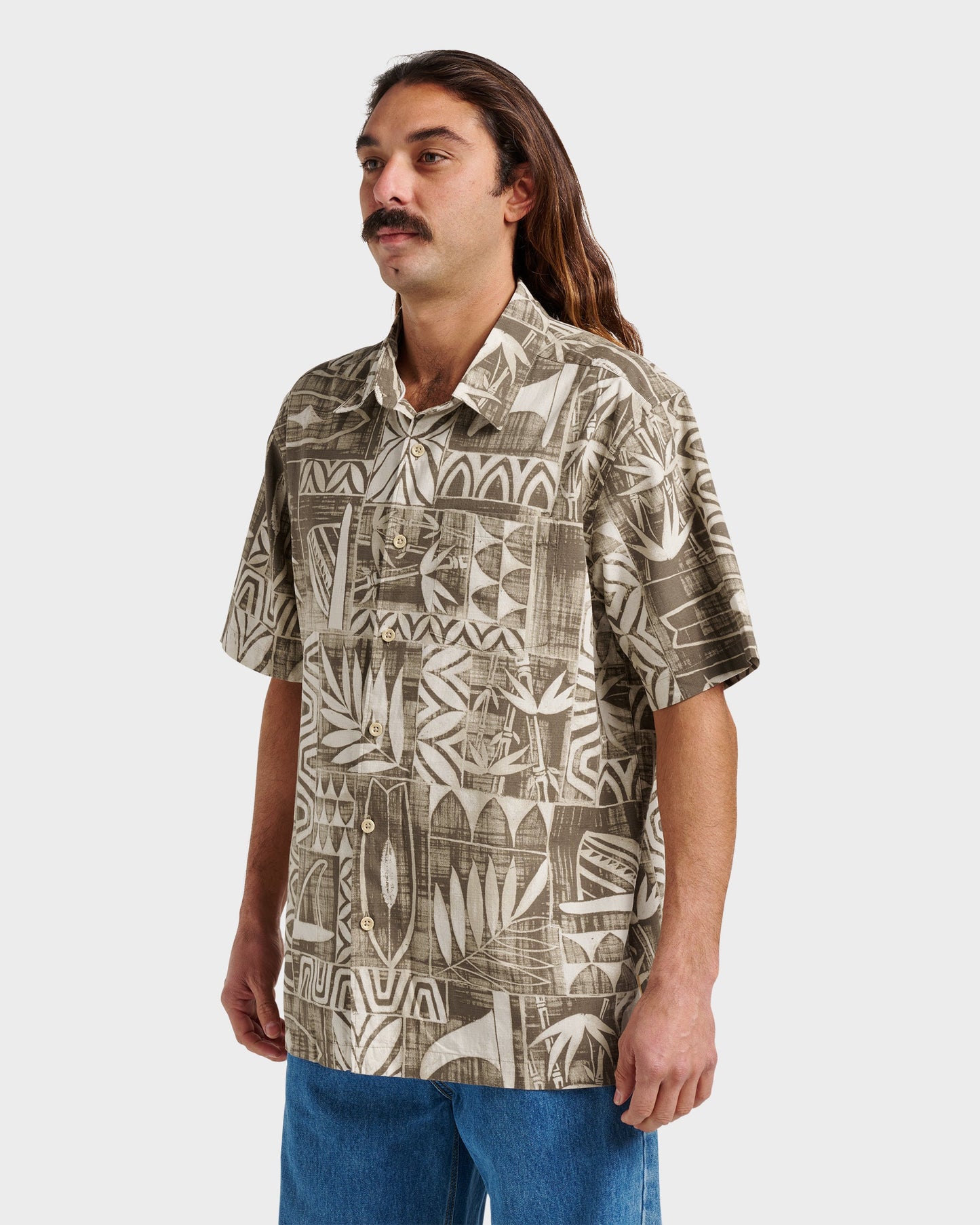 Waterman Talk Story Short Sleeve Shirt - Moonbeam Quick Silver Moonbeam