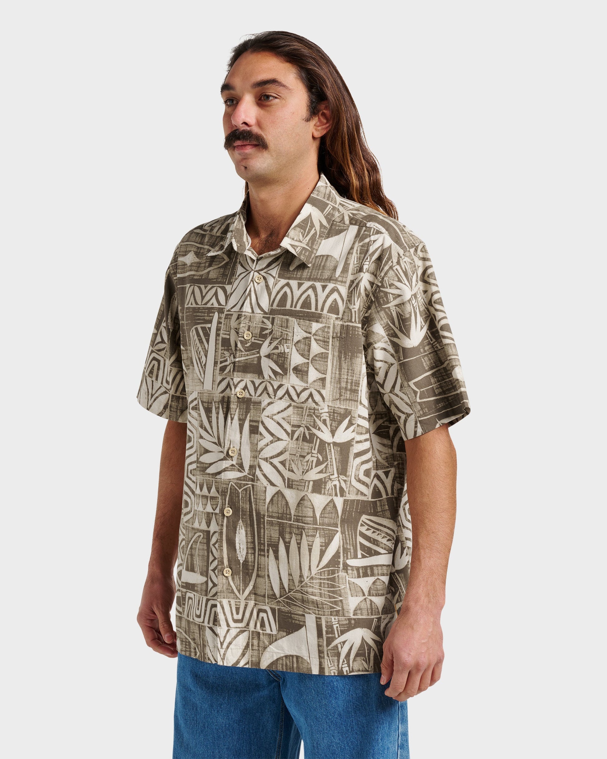 Waterman Talk Story Short Sleeve Shirt - Moonbeam Quick Silver Moonbeam