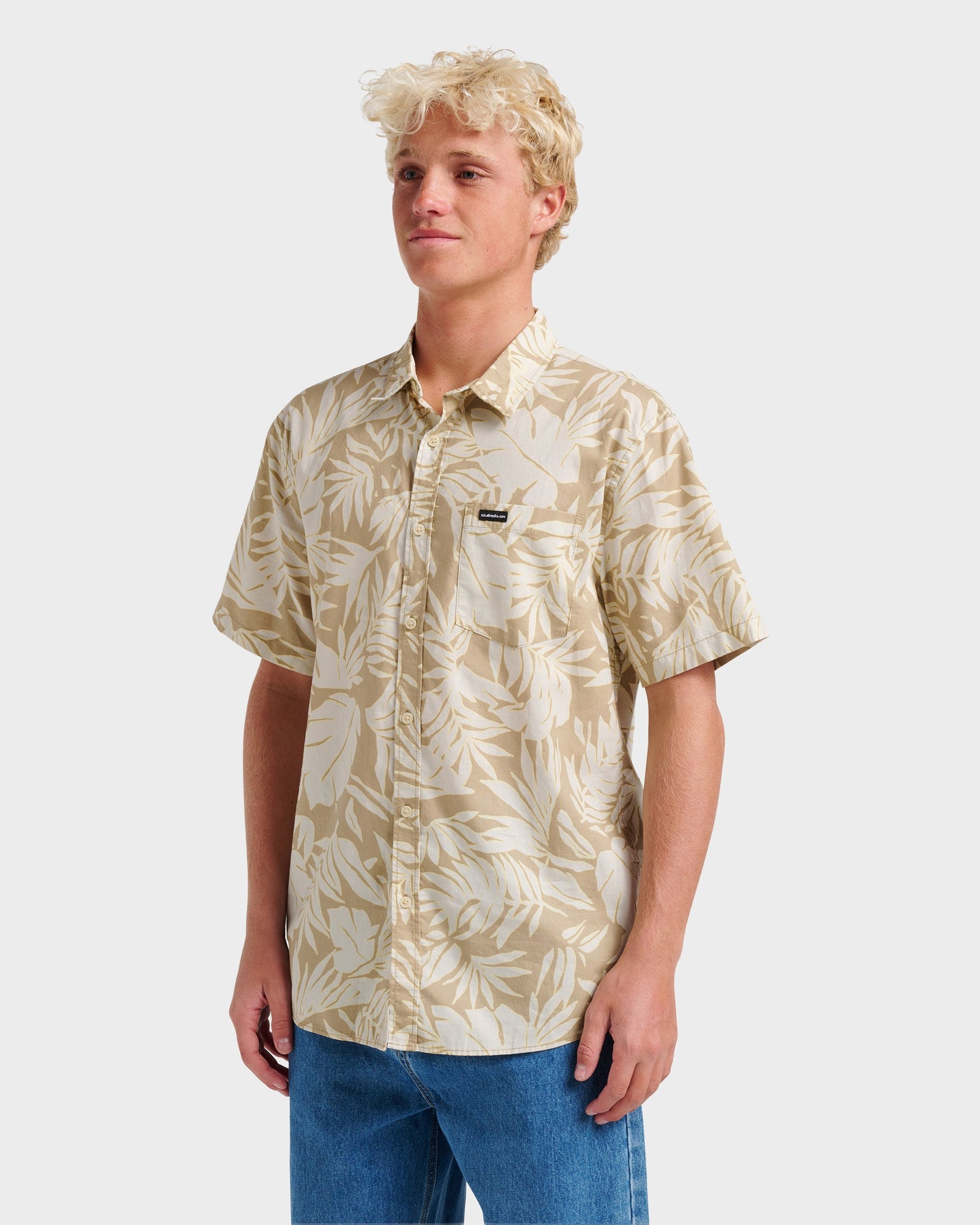 Palm Trip Classic Short Sleeve Shirt - Twill Quick Silver Twill