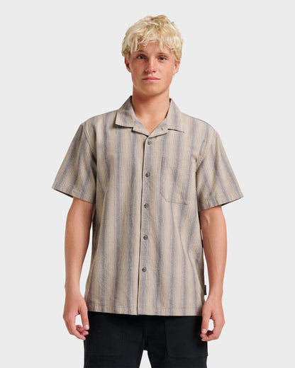 Oxford Stripe Casual Short Sleeve Shirt - Fallen Rock Quick Silver Fallen Rock