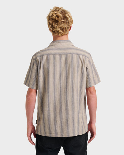 Oxford Stripe Casual Short Sleeve Shirt - Fallen Rock Quick Silver Fallen Rock