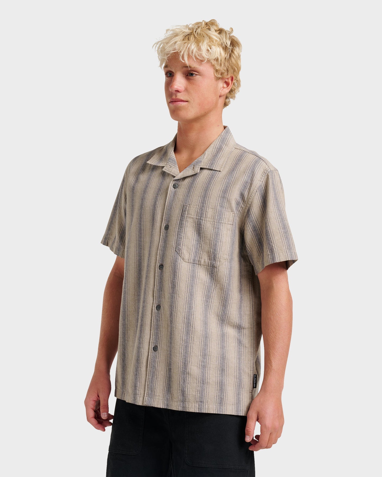 Oxford Stripe Casual Short Sleeve Shirt - Fallen Rock Quick Silver Fallen Rock