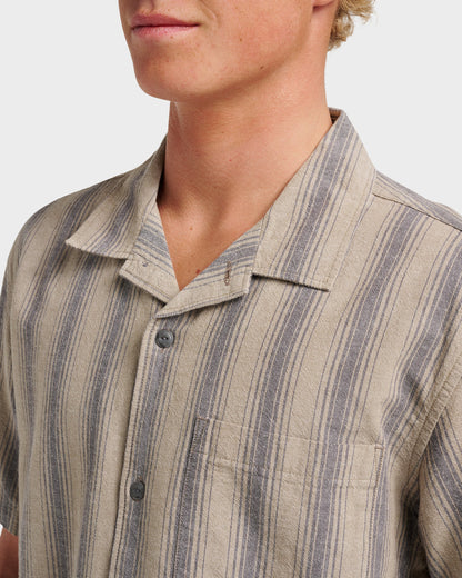 Oxford Stripe Casual Short Sleeve Shirt - Fallen Rock Quick Silver Fallen Rock