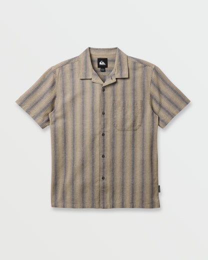 Oxford Stripe Casual Short Sleeve Shirt - Fallen Rock Quick Silver Fallen Rock