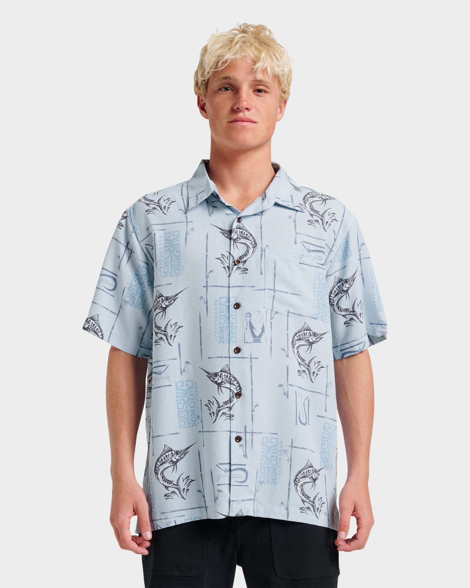 Waterman Big Day Short Sleeve Shirt - Ashley Blue Quick Silver Ashley Blue