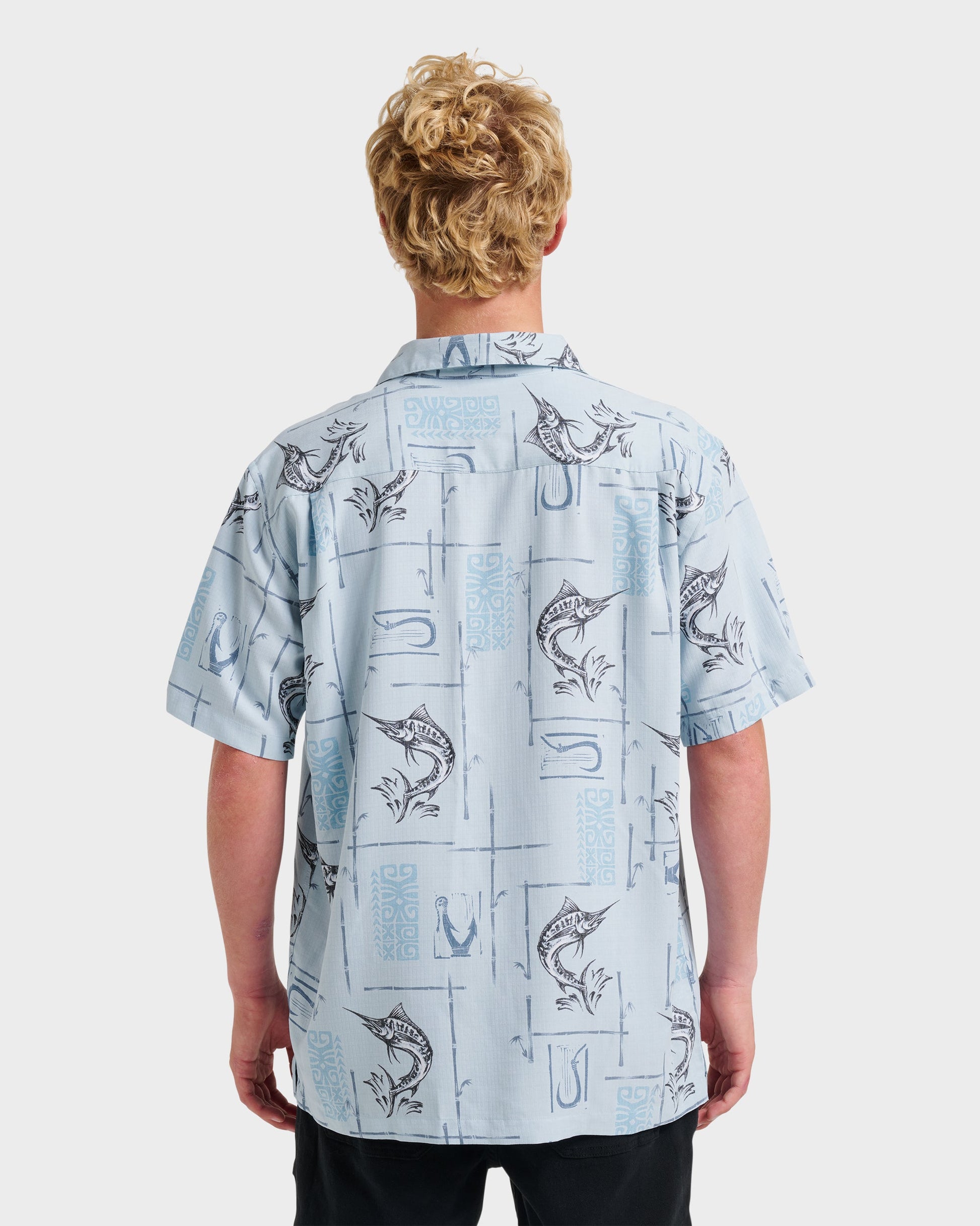 Waterman Big Day Short Sleeve Shirt - Ashley Blue Quick Silver Ashley Blue