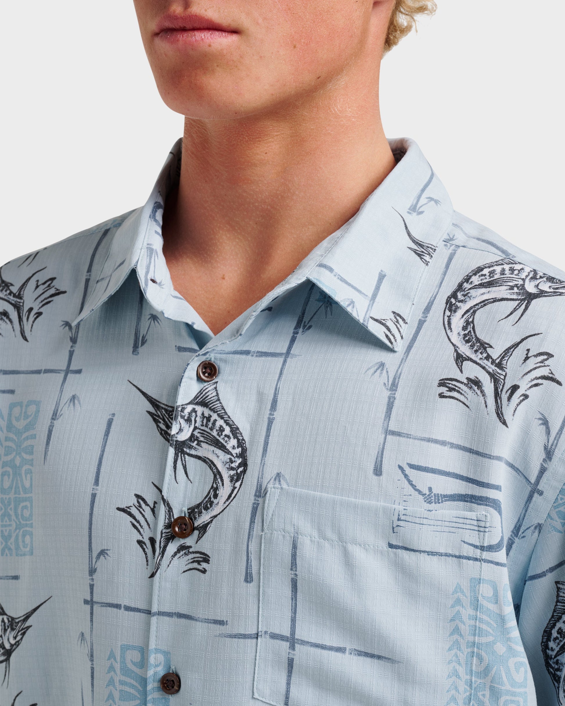 Waterman Big Day Short Sleeve Shirt - Ashley Blue Quick Silver Ashley Blue