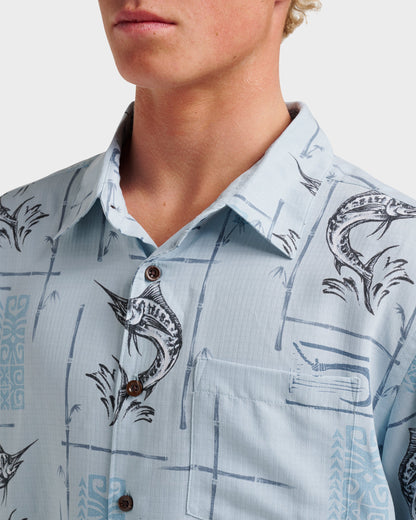 Waterman Big Day Short Sleeve Shirt - Ashley Blue Quick Silver Ashley Blue