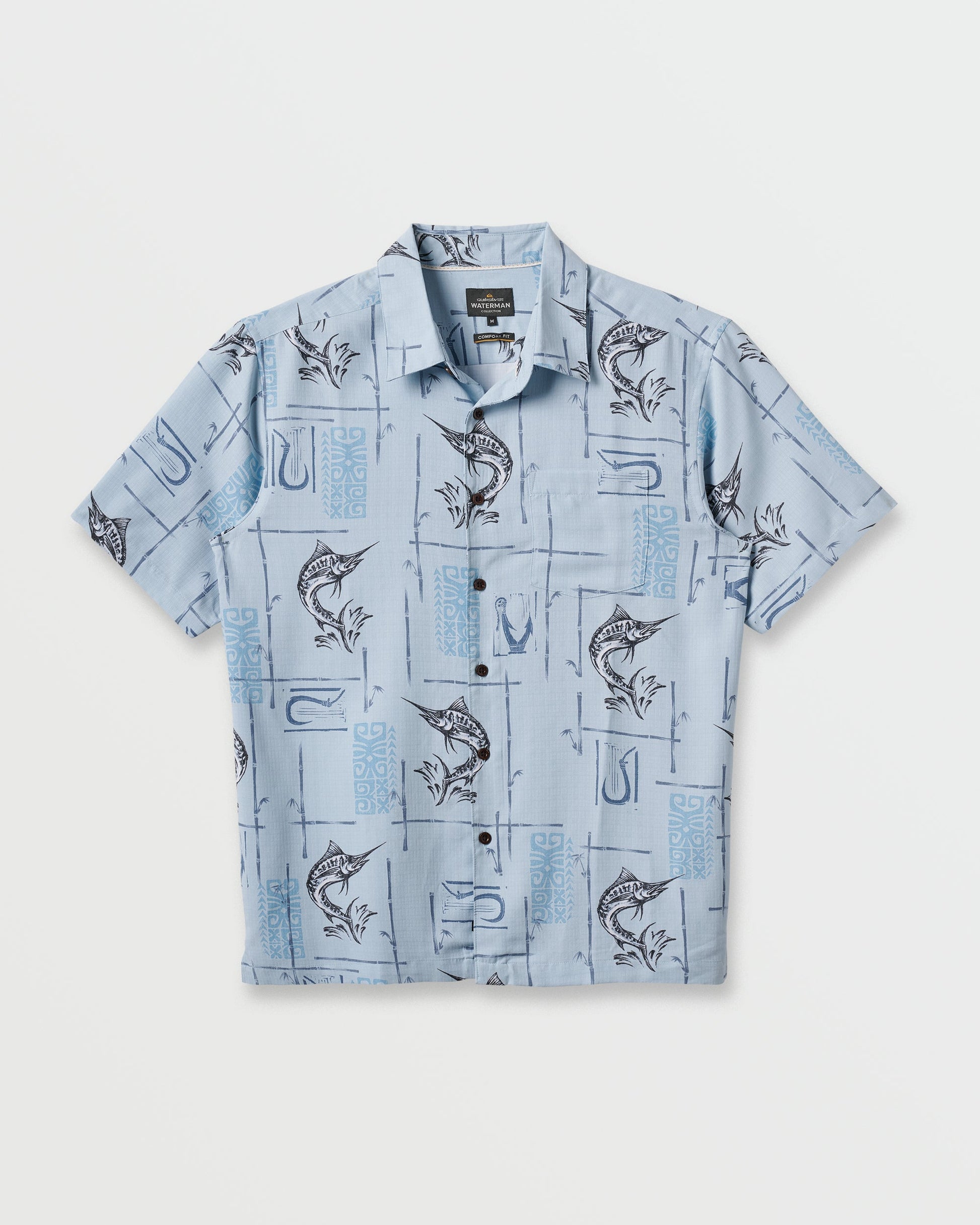 Waterman Big Day Short Sleeve Shirt - Ashley Blue Quick Silver Ashley Blue
