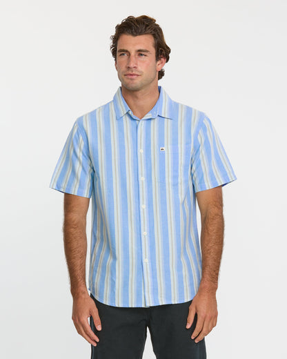Oxford Stripe Classic Short Sleeve Shirt - Azure Quick Silver Azure
