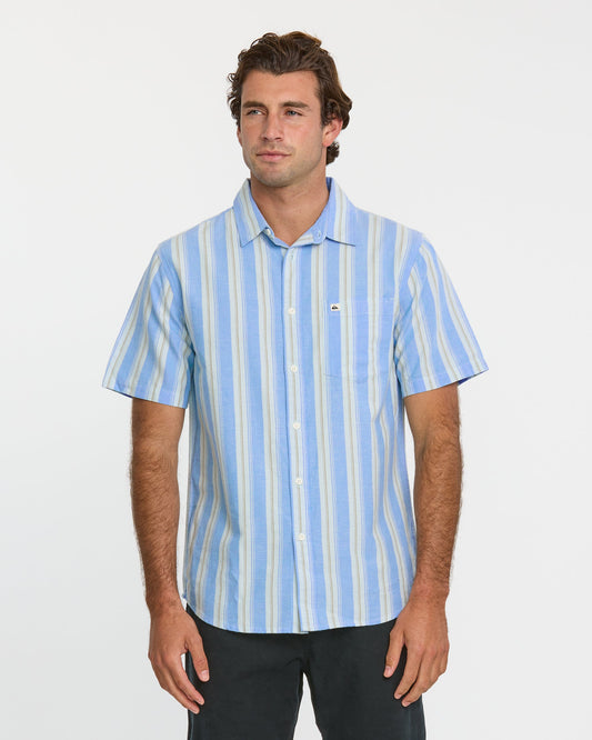 Oxford Stripe Classic Short Sleeve Shirt - Azure Quick Silver Azure