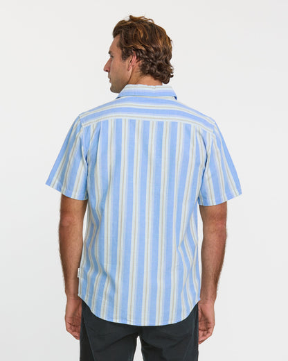 Oxford Stripe Classic Short Sleeve Shirt - Azure Quick Silver Azure