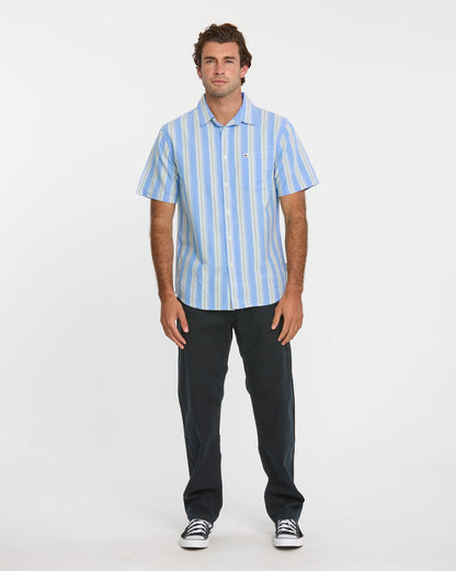 Oxford Stripe Classic Short Sleeve Shirt - Azure Quick Silver Azure
