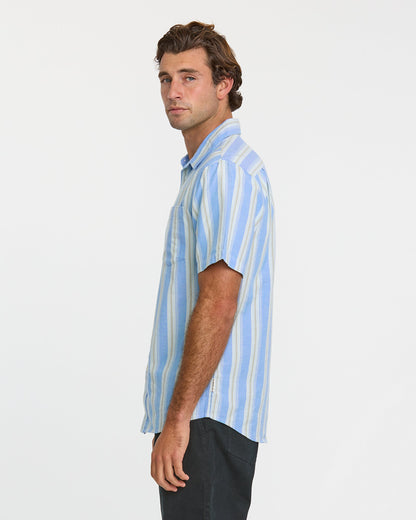 Oxford Stripe Classic Short Sleeve Shirt - Azure Quick Silver Azure