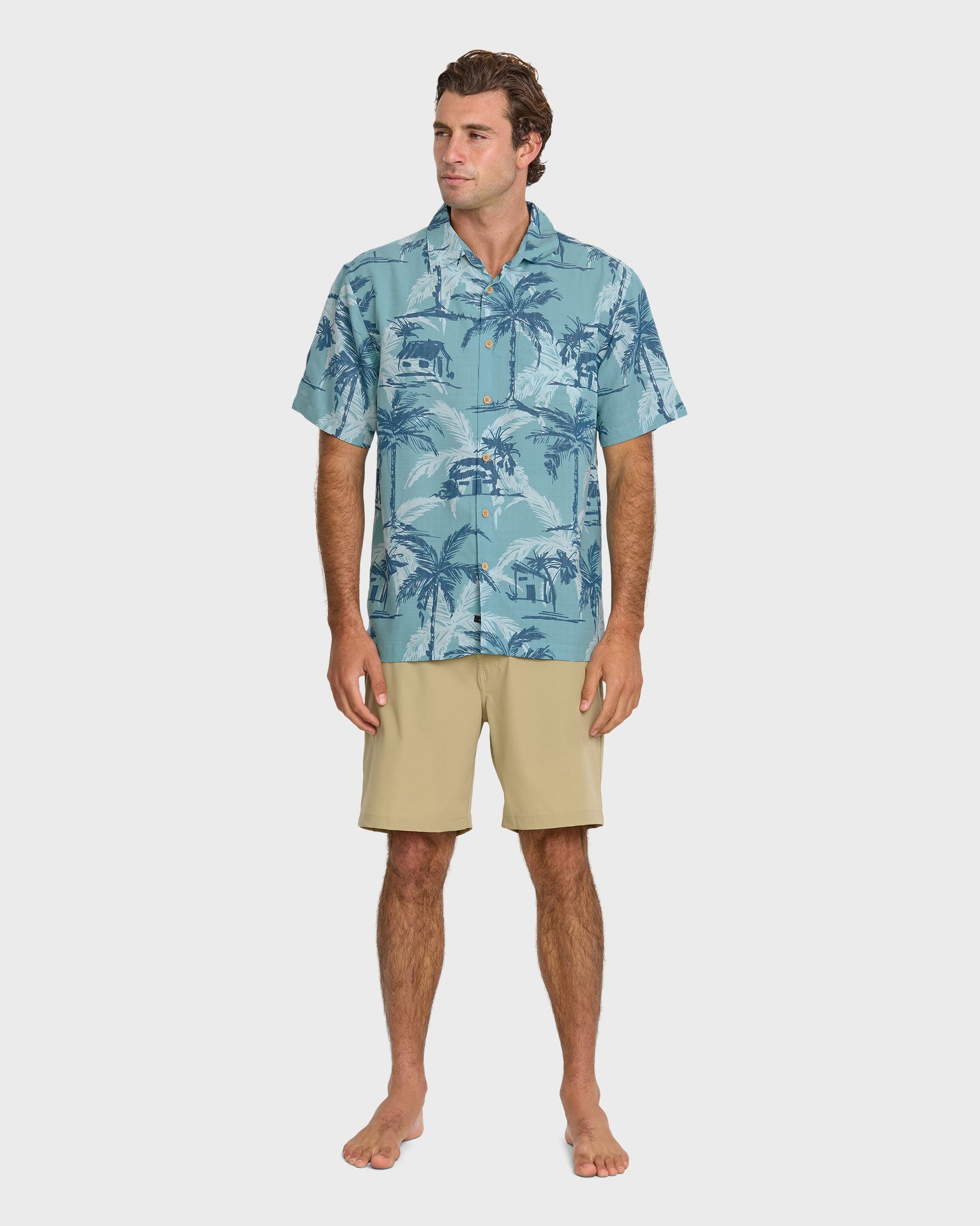 Waterman Off The Grid Shirt - Aqua Quick Silver Aqua