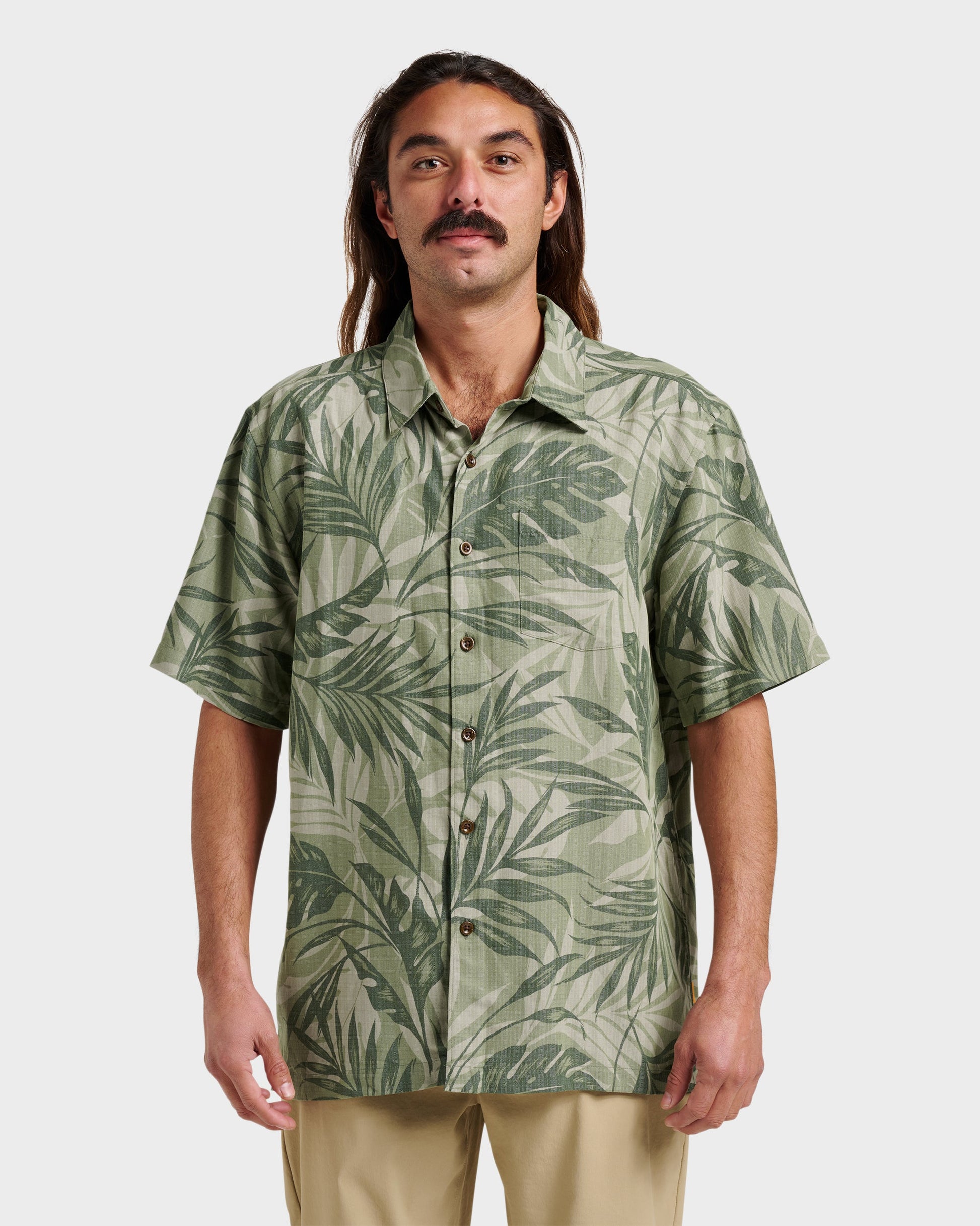 Waterman Botanical Short Sleeve Shirt - Dark Green Quick Silver Dark Green